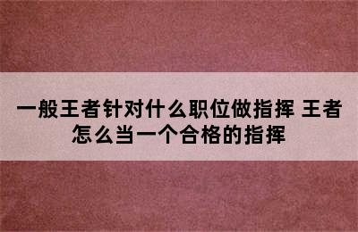 一般王者针对什么职位做指挥 王者怎么当一个合格的指挥